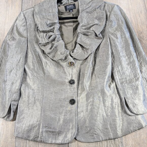 Adrianna Papell Evening Blazer Jacket Womens 14 Beige Pleated Neckline 3/4 Slv - Picture 2 of 9